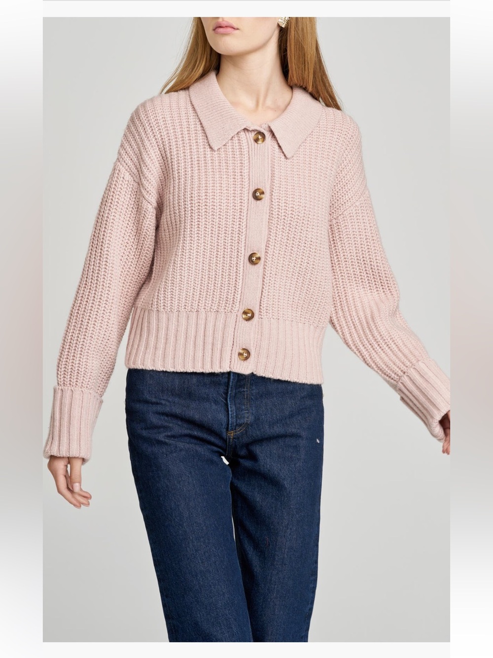 Wayf Button-Front Collared Knit Sweater